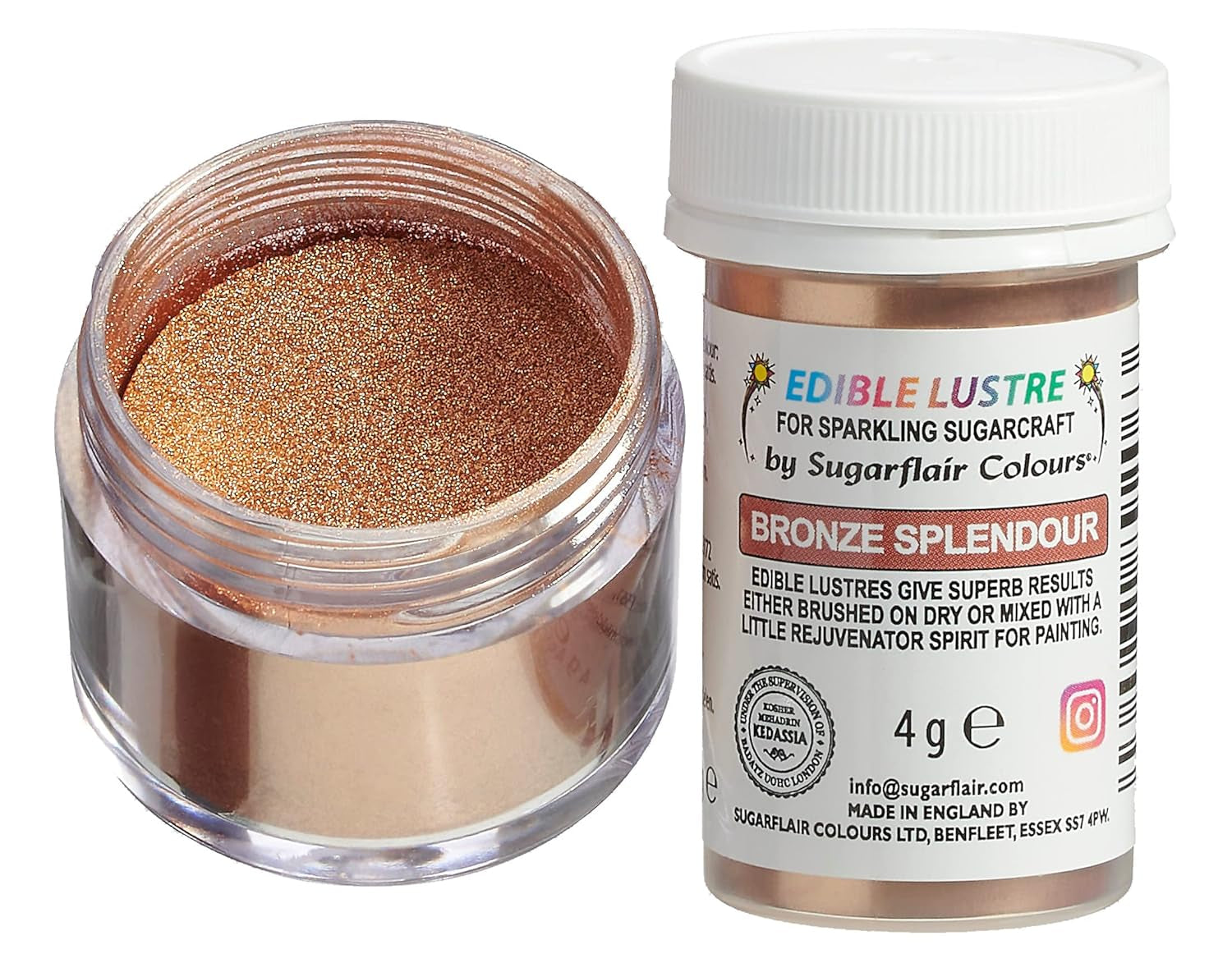 Colorante alimentario comestible Sugarflair Bronze Splendor - Polvo brillante comestible para pasteles, muffins, chocolate, pasteles, postres, helados, bebidas, cócteles y más - 4 g