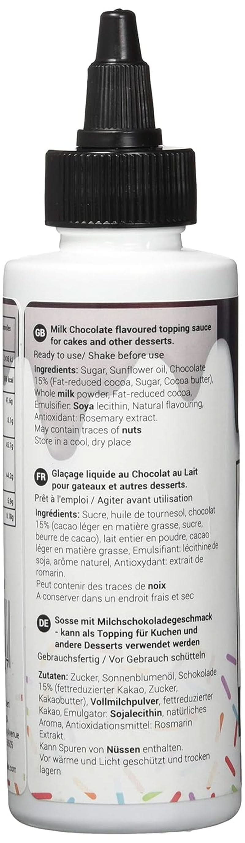 Salsa con sabor a chocolate con leche, 150 gramos Glaseado y Decoración Naty Shop