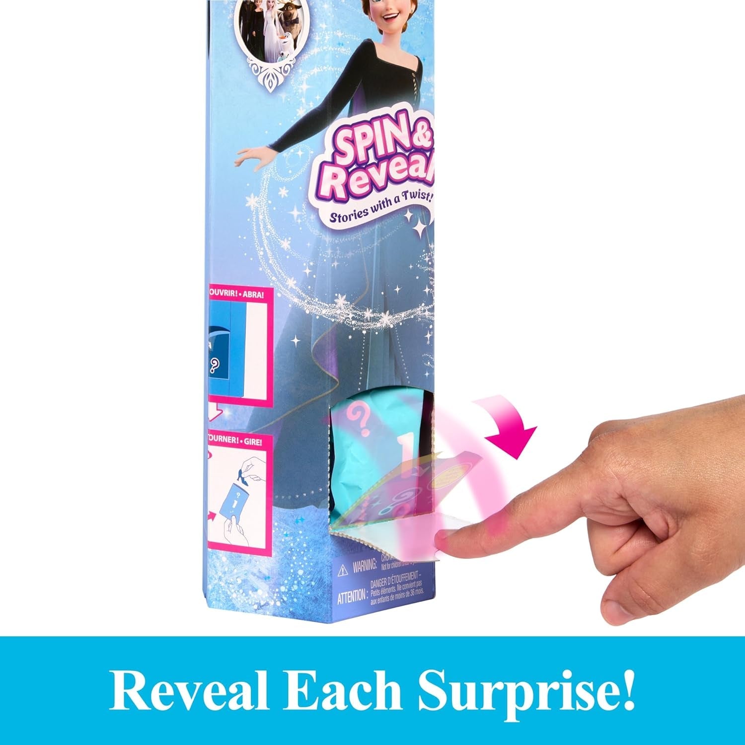Mattel Disney The Ice Queen Anna Fashion Doll Set, Spin & Reveal con 11 sorpresas, incluyendo 5 accesorios, 5 pegatinas y una escena de juego, inspirada en la película de Disney, HXD27 Naty Shop Dolls