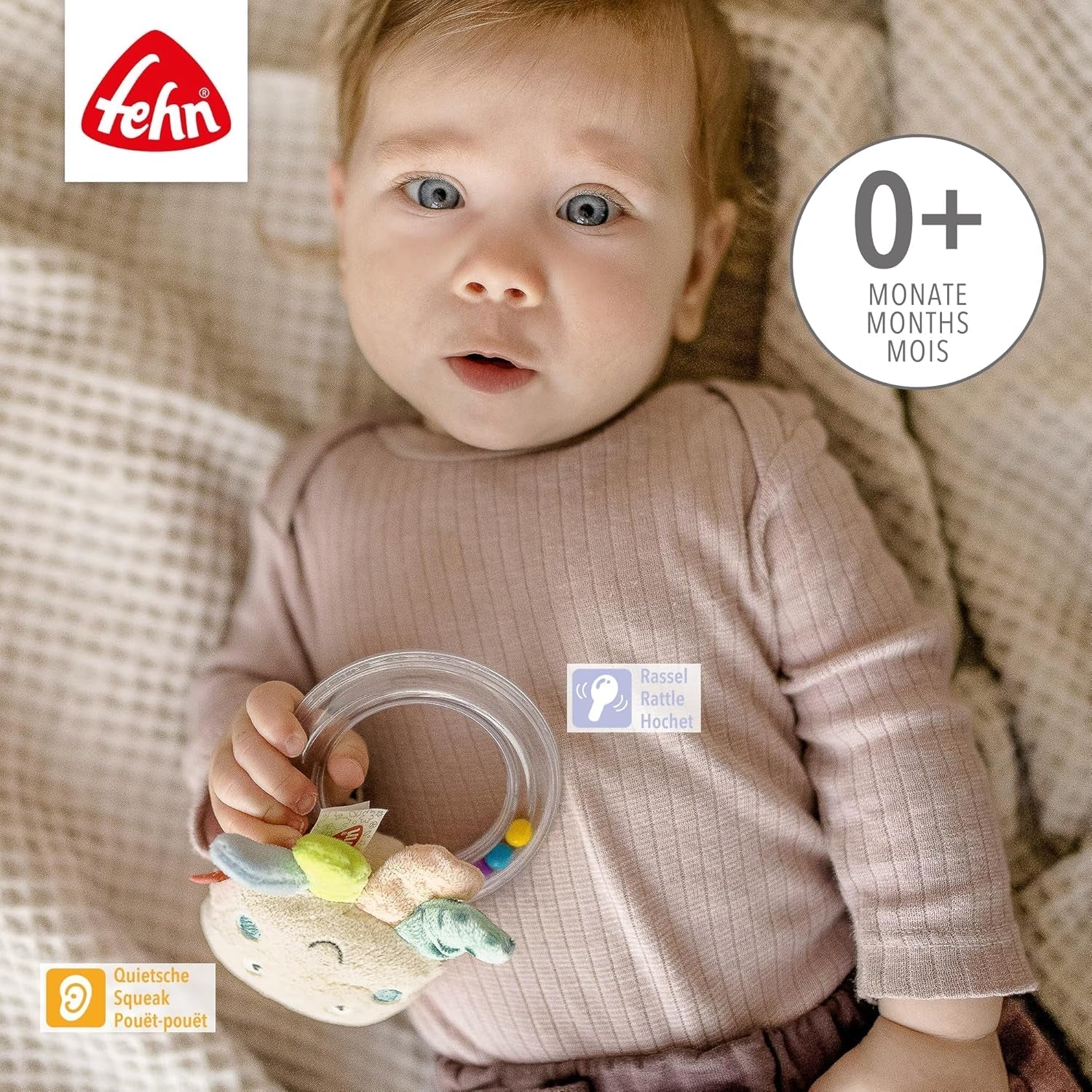 Fehn Octopus Toy Ring Bell - Sonajero, chirrido, juguete para sentir la motricidad - Peluche para bebés con tela suave - Juguete para bebés y niños pequeños a partir de 0 meses Baby Toys Naty Shop