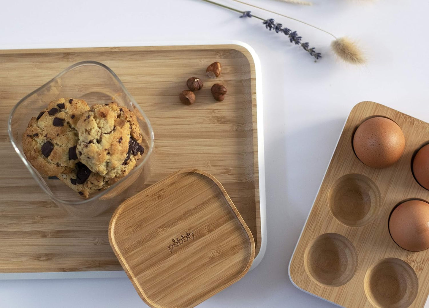 Set de 3 Recipientes de Vidrio Cuadrados con Tapa de Bambú - 800ml, Vidrio Borosilicato, Bambú, Silicona, Natural, 11 x 11 x 11 cm Cajas para Conservar Alimentos Naty Shop