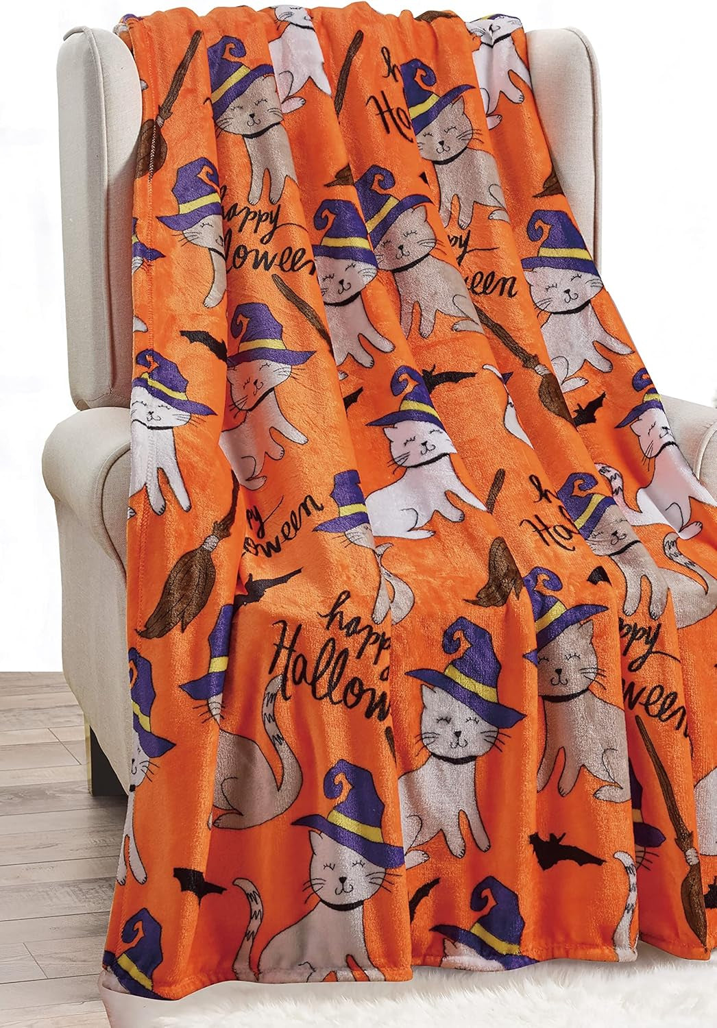 Elegant Comfort Halloween Theme Manta ligera, suave, acogedora y lujosa, perfecta para relajarse en esta temporada espeluznante, 127 x 152,4 cm, camas y fundas con calaveras y huesos Elegant Comfort Halloween Cats 50 x 60