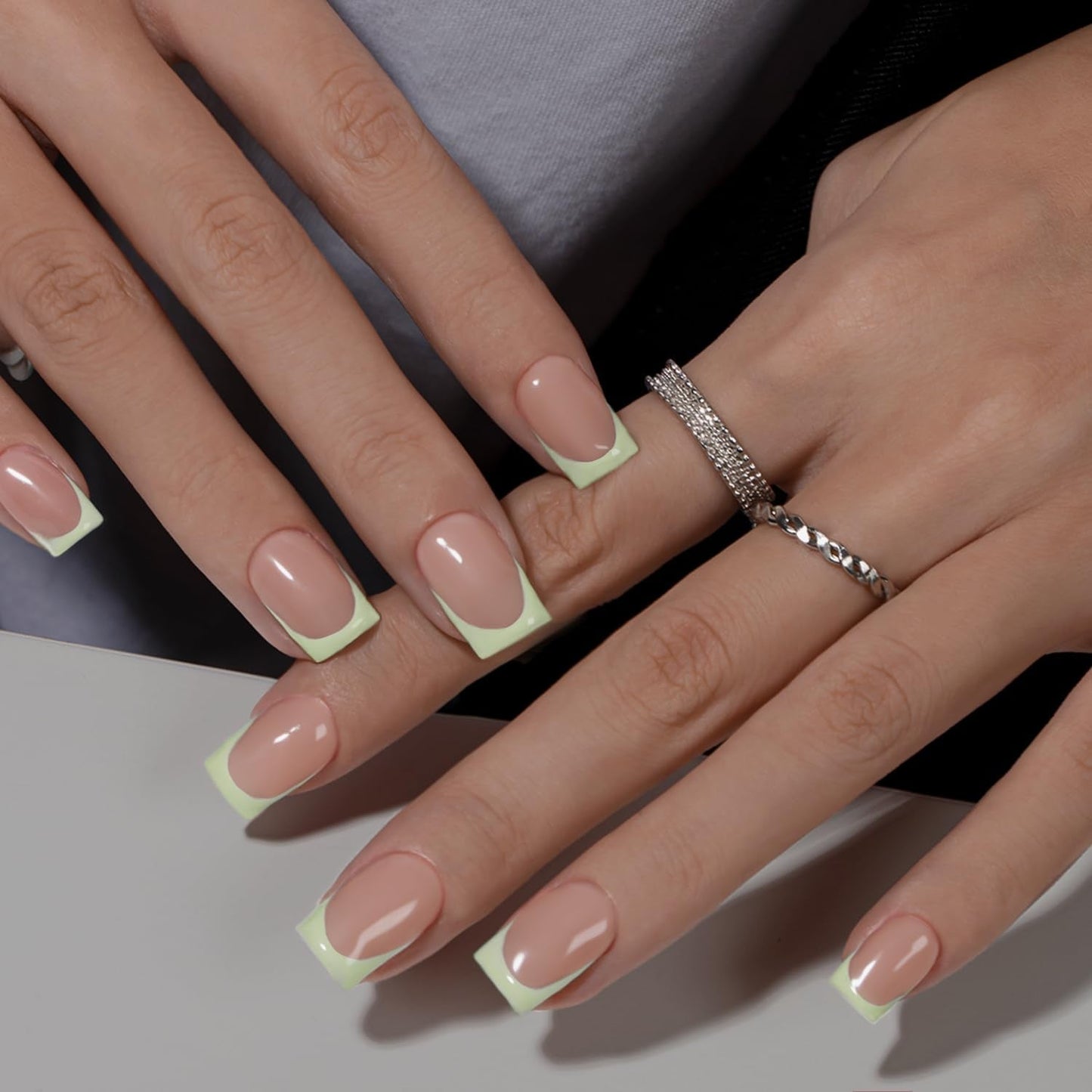 Uñas Postizas De Punta Francesa Corta - 30 Piezas De Uñas Negras Para Pegar En Uñas Cuadradas Cortas, Uñas Postizas De Punta Francesa Con Pegamento, Juego De Uñas Artificiales Cuadradas Para Mujeres