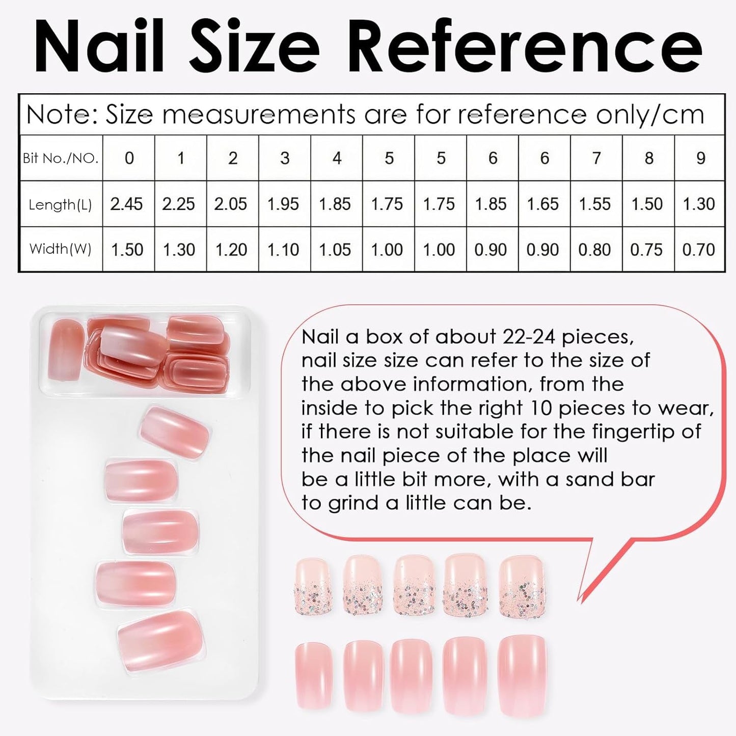 48 Uds pegamento corto en las uñas 2 estilos uñas francesas cuadradas cortas con pegamento para uñas y lima de uñas uñas postizas ombré rosa y blanco para mujer
