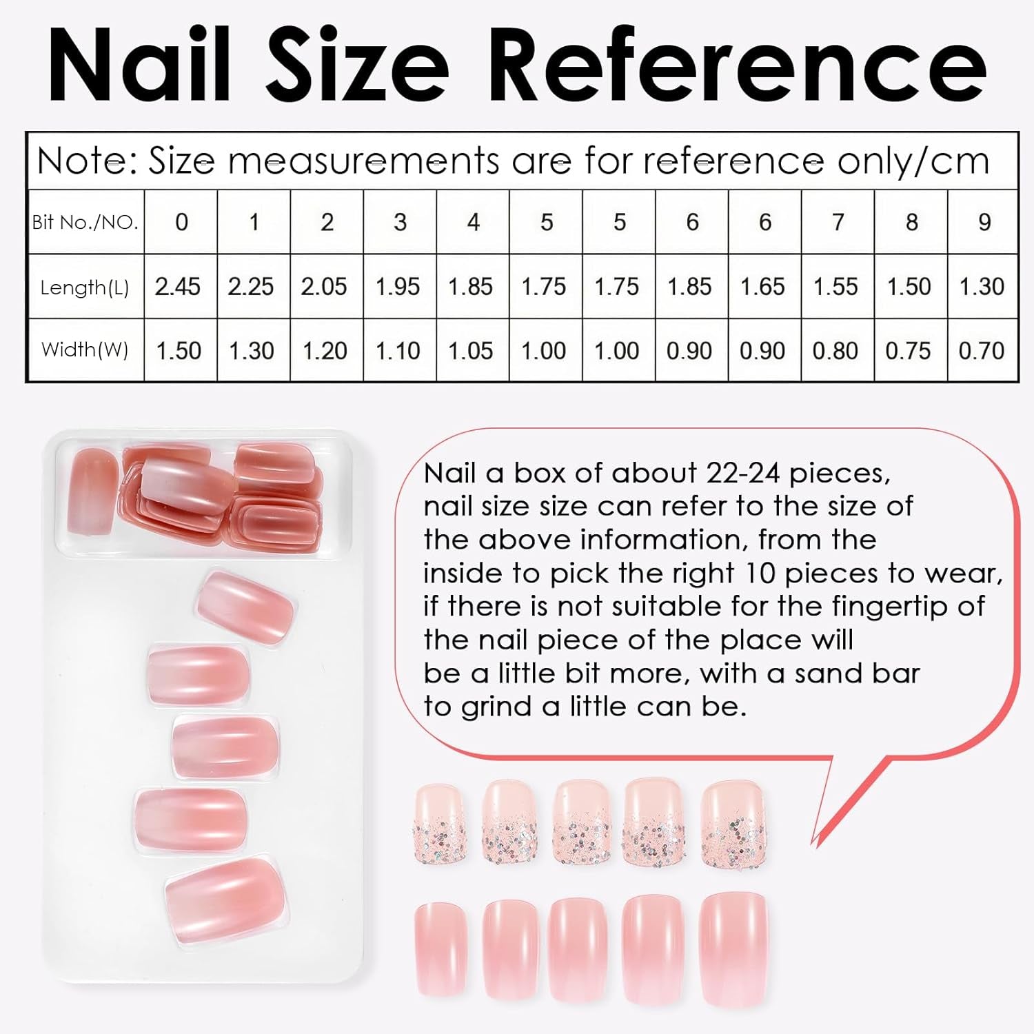 48 Uds pegamento corto en las uñas 2 estilos uñas francesas cuadradas cortas con pegamento para uñas y lima de uñas uñas postizas ombré rosa y blanco para mujer