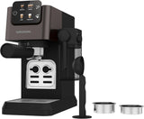 Cafetera espresso con portafiltro GRUNDIG KSM 5330 con depósito de leche integrado, potencia 1628 W, presión de bomba 15 bar, doble boquilla, pantalla táctil a color, BrewSense, CreamyPro, Acero inoxidable oscuro/Negro