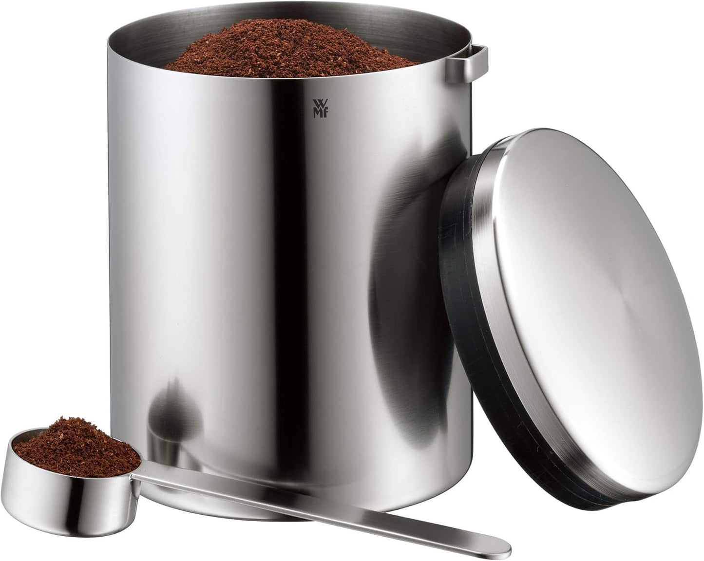 WMF Kult Cromargan cuchara de café caja de café en acero inoxidable acabado mate 500g y tarro de cristal de 1 litro Depot apto para lavavajillas Cajas de conservación de alimentos Naty Shop