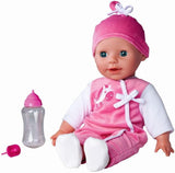 Simba 105140489 - Muñeca Laura Baby Talk, Muñeca de cuerpo suave de 38 cm con ojos soñolientos y mono lindo, 24 sonidos de bebé, Muñeca de juego, Muñeca bebé, Edad 2+