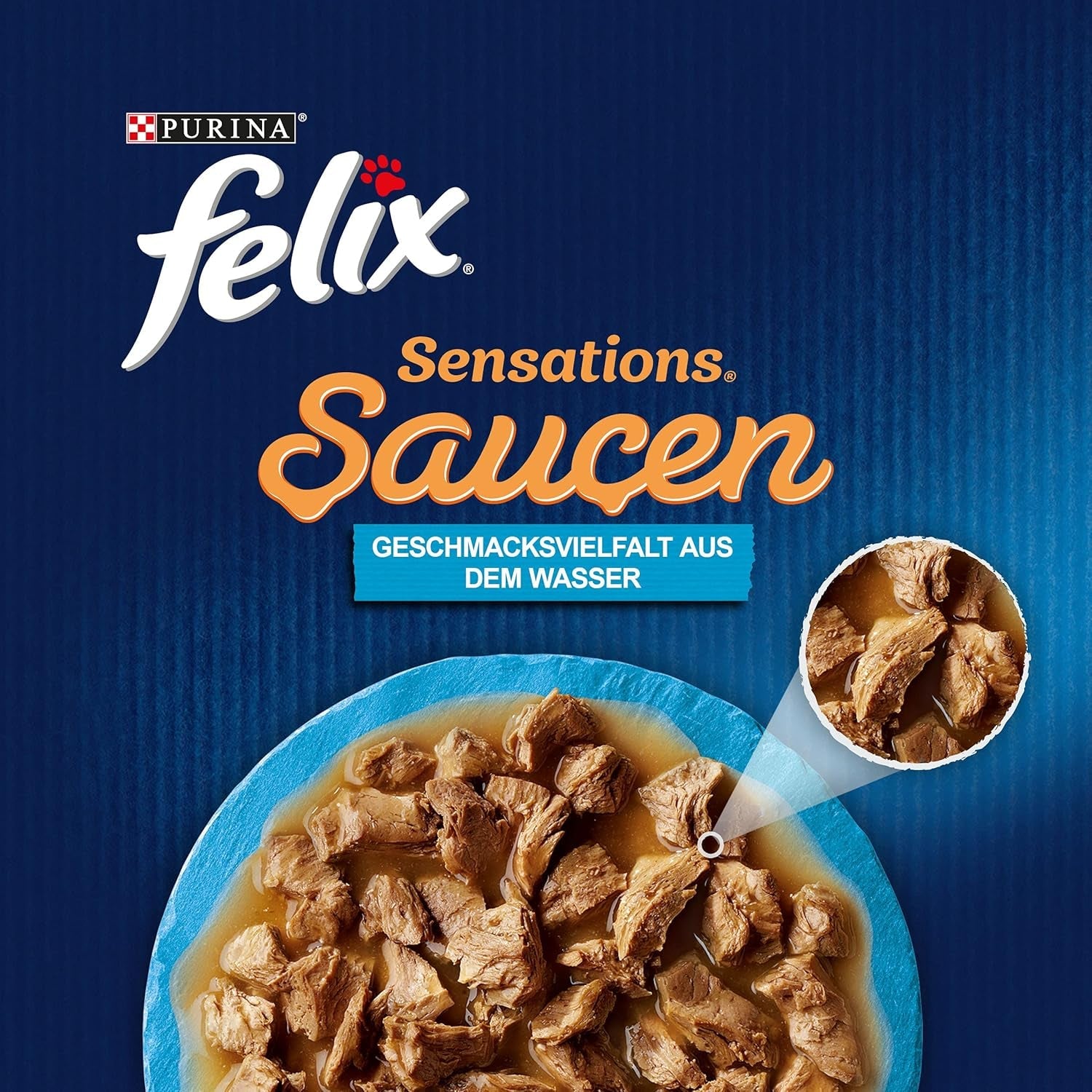 Felix Sensations Sauces Comida húmeda para gatos, mezcla de pescado variada, paquete de 6 (6 x 12 sobres de 85 g cada uno)