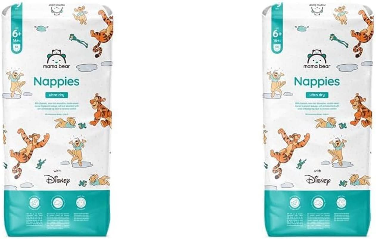 Mama Bear Disney Pañales Ultra Dry Tamaño 4 (8-14 kg), Blanco, 84 Piezas (1 paquete) Naty Shop Tamaño 6+ (16+ kg) (2 paquetes) Paquete individual