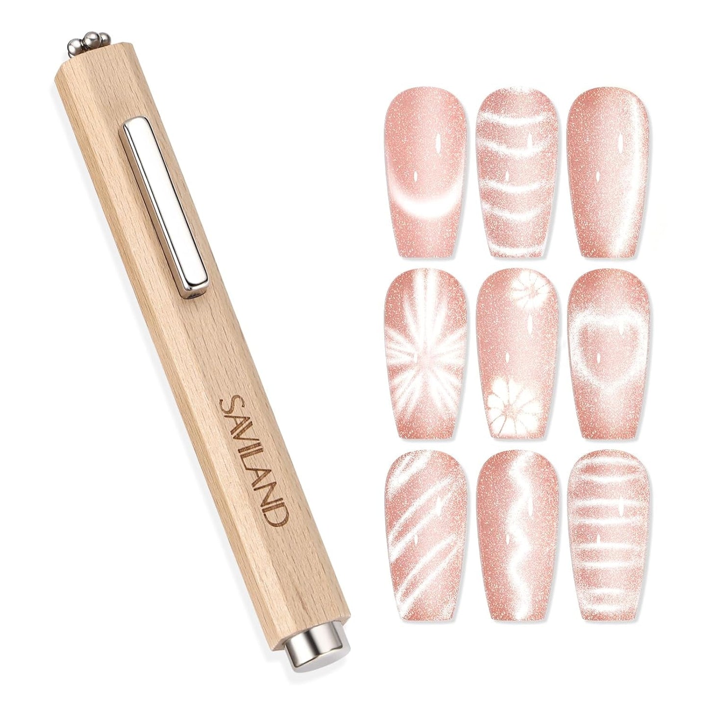 SAVILAND 4X Hochfester Cat Eye Magnet For Nagel: 3-en-1 Nagel Magnet Rund Lange Streifenperle N35 Imán ultra fuerte de neodimio para Nagellack Präzise 3S Formung Cat Eye Gel Nagellack Magnet Magnetstift