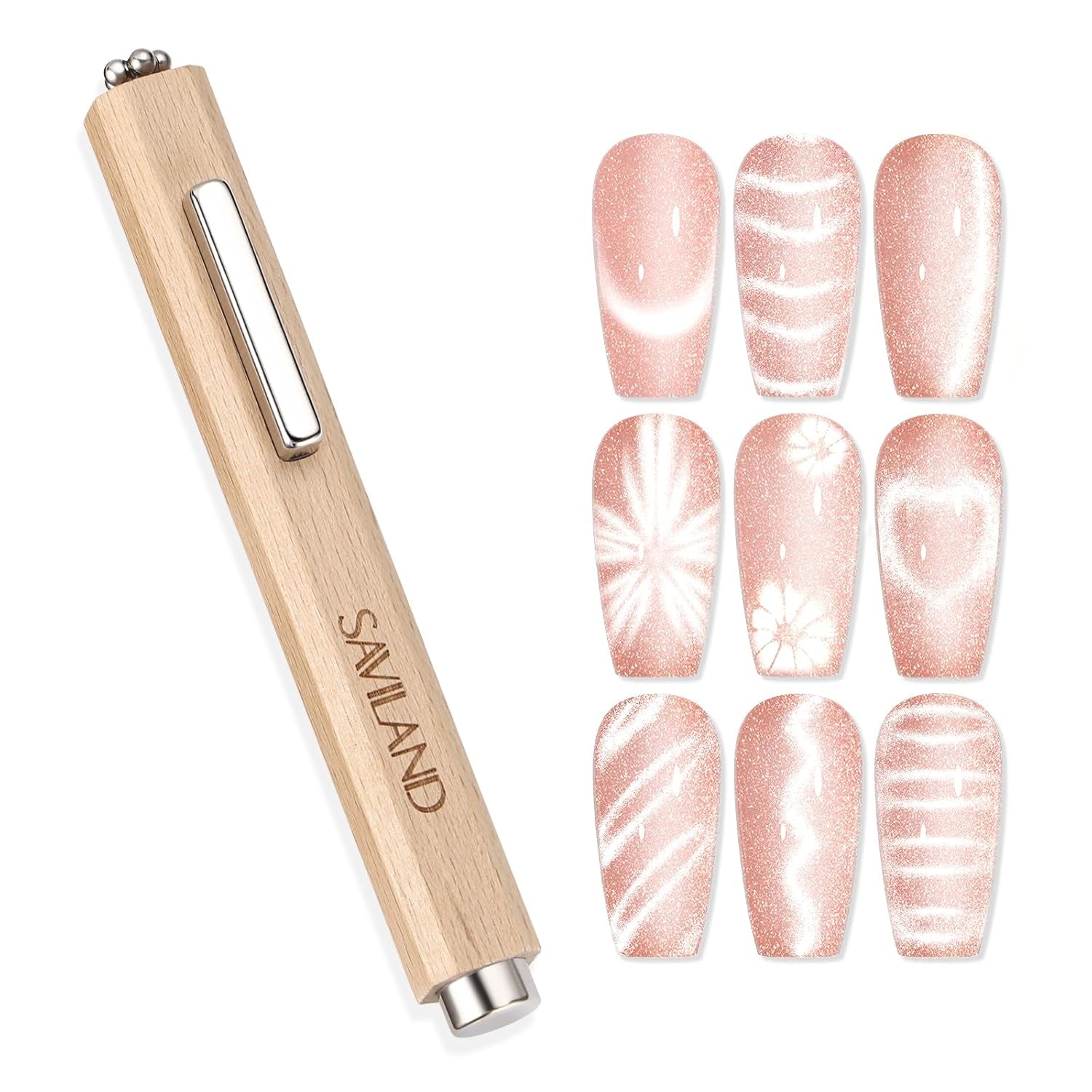 SAVILAND 4X Hochfester Cat Eye Magnet For Nagel: 3-en-1 Nagel Magnet Rund Lange Streifenperle N35 Imán ultra fuerte de neodimio para Nagellack Präzise 3S Formung Cat Eye Gel Nagellack Magnet Magnetstift