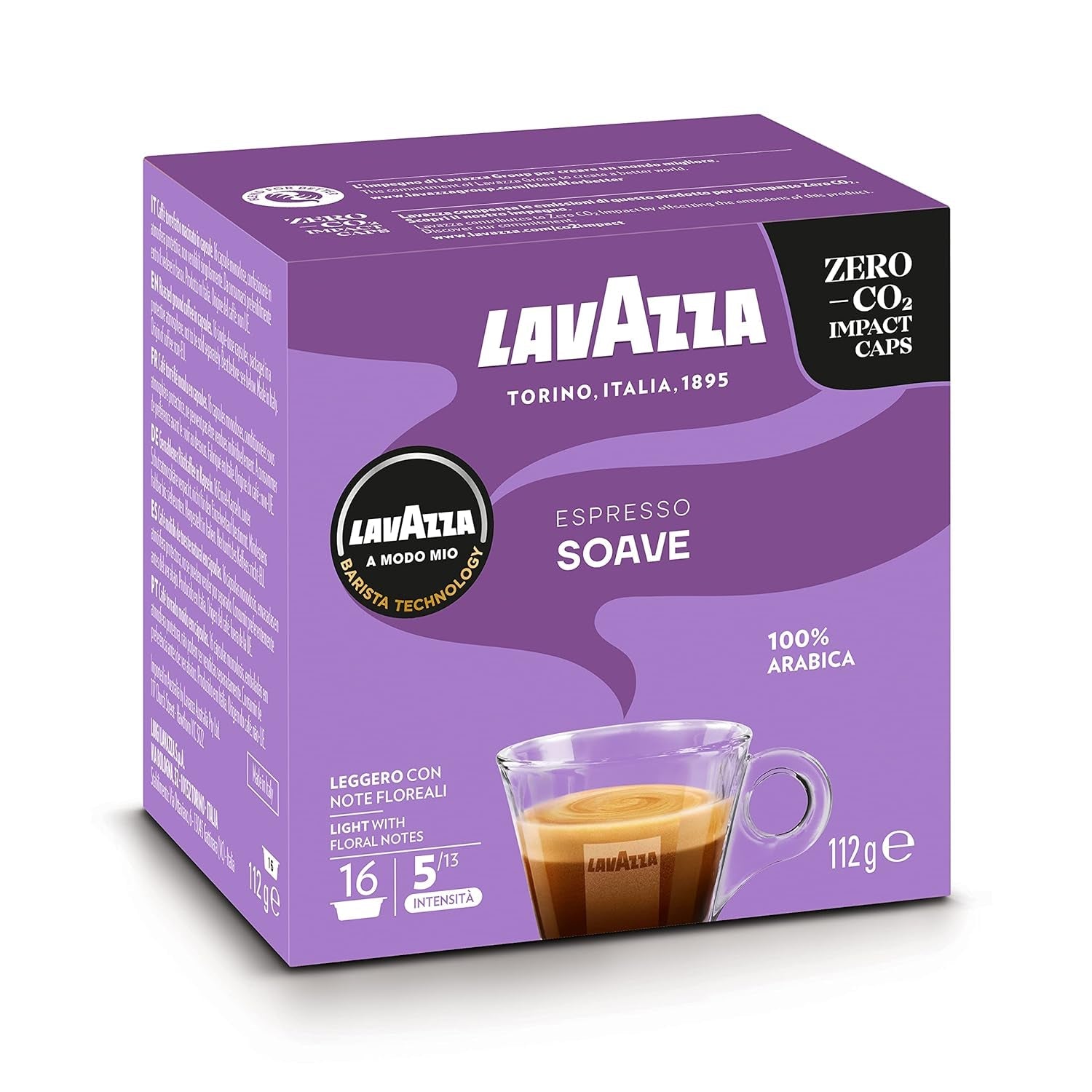 Lavazza, A Modo Mio Soave 256 Kaffeekapseln, para un café ligero y elegante Espresso con notas aromáticas de flores, 100% Arábica, intensidad 5/13, tostado medio, 16 Packungen mit je 16