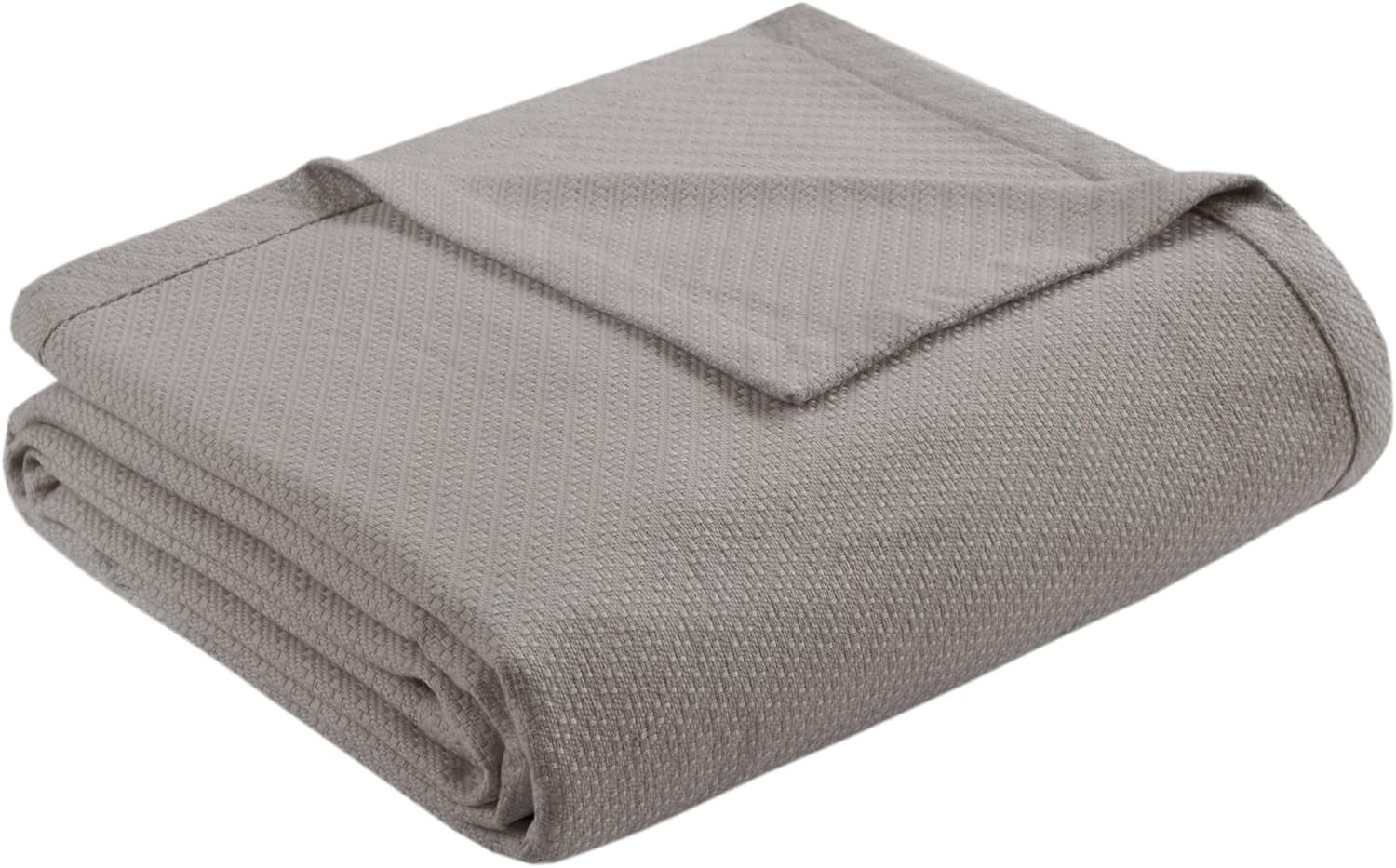 Madison Park Manta de algodón líquido de lujo de alta calidad, suave y cómoda, 100% algodón hilado en anillos para cama, sofá o sofá, color gris Naty Shop Edredones y edredones King Gray
