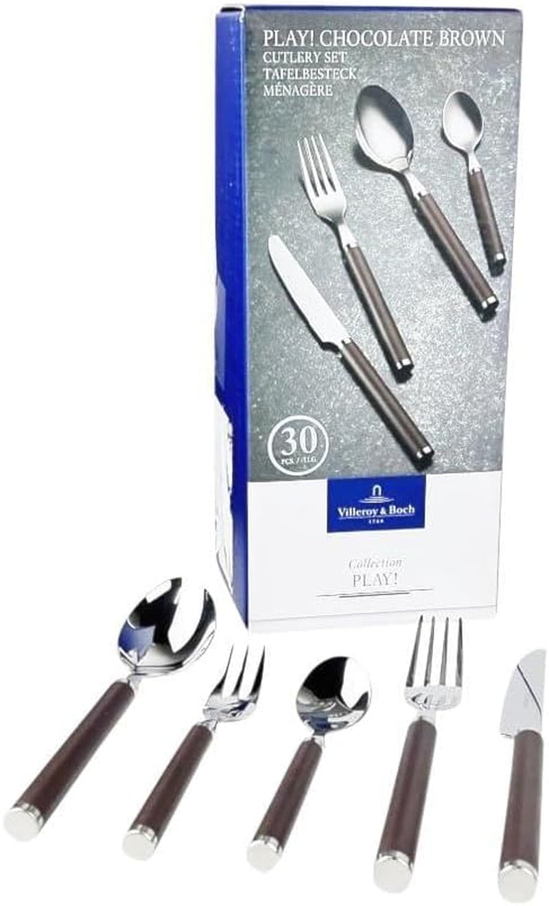 Villeroy And Boch Cubiertos Play Marrón Chocolate, para hasta 6 personas, 30 piezas, acero inoxidable, mango de plástico marrón Cocina Naty Shop