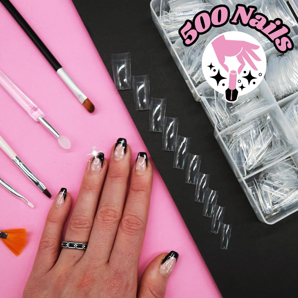 TRIXES 500 puntas de uñas de gel para uñas francesas, puntas acrílicas transparentes para manicura DIY, 10 diseños diferentes
