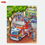 HABA Puzzle de Bomberos - Set de 3 Piezas para niños a partir de 3 años Puzzle de Cartón de Policía y Ambulancia - Promueve la motricidad fina y la concentración - 1302759001 Puzzle Naty Shop