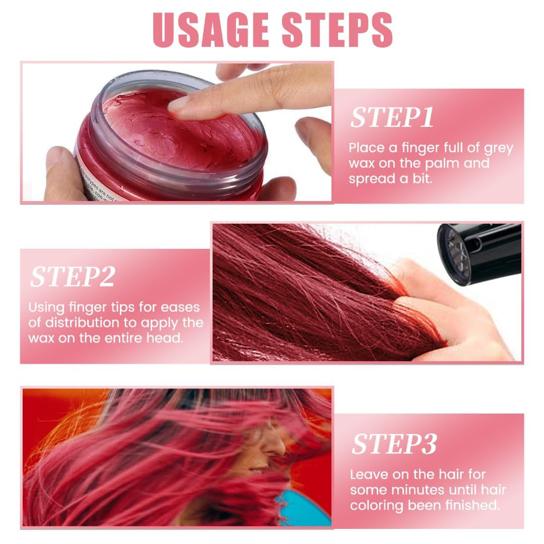 Color de cabello temporal 4.23 onzas de cera de color para hombres y mujeres Pomada de color natural lavable Tinte para el cabello instantáneo para fiesta Cosplay Halloween (rojo) Naty Shop Tinte para el cabello