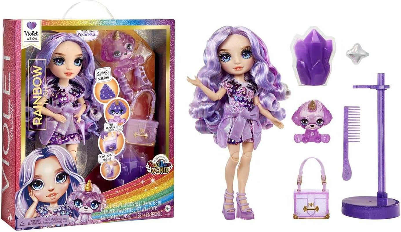 Muñeca Rainbow High Fashion con Slime y Mascota - Morado - Muñeca Glitter 28 cm con Slime Glitter, Mascota Mágica y Accesorios de Moda - Juguete para Niños - Ideal para 4-12 Años