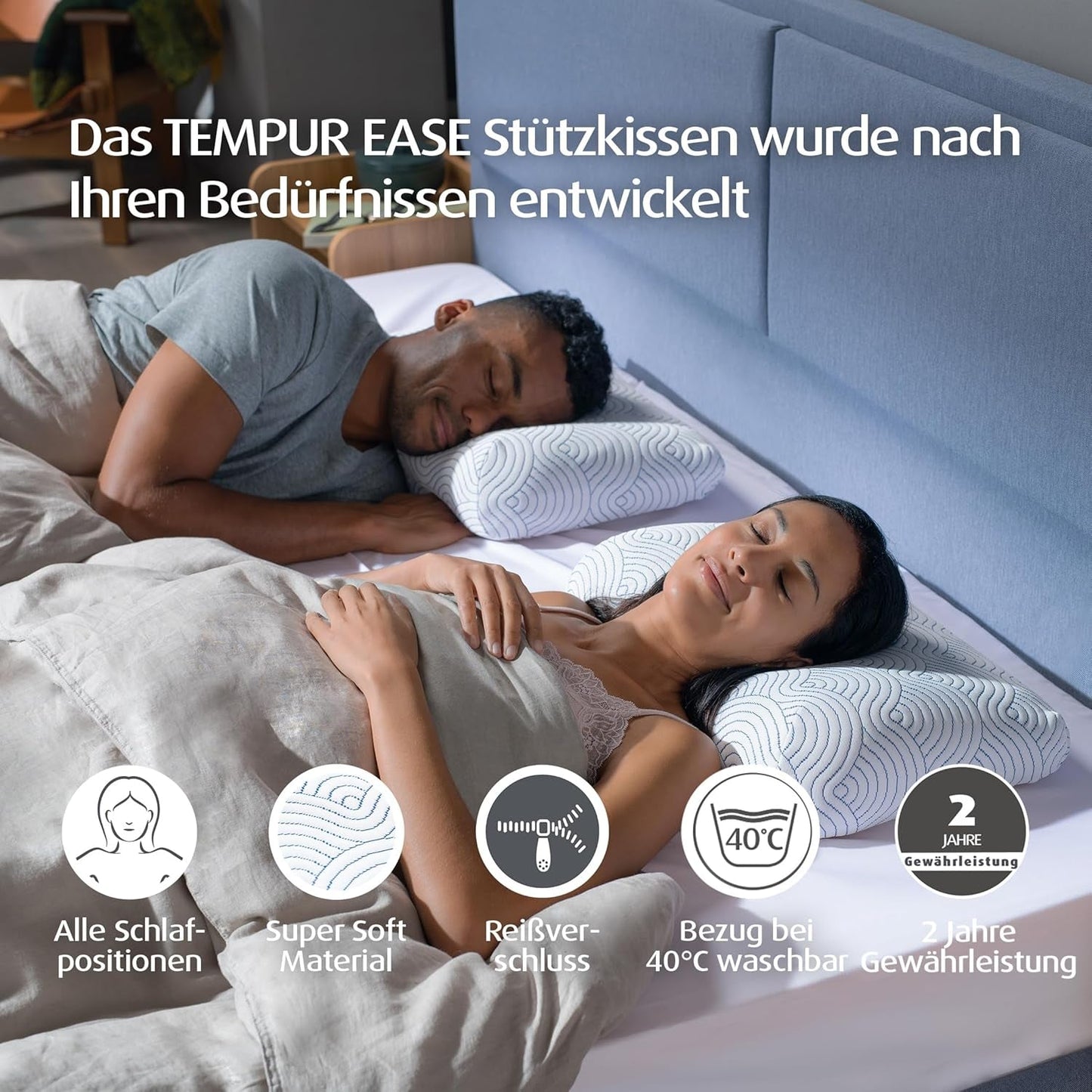 TEMPUR EASE Almohada para Dormir de Espuma Viscoelástica, Almohada Ergonómica de Soporte para el Cuello para Cualquier Posición para Dormir, Soporte Firme, 50 X 31 X 10/5 cm, Blanco Naty Shop Standard Pillows