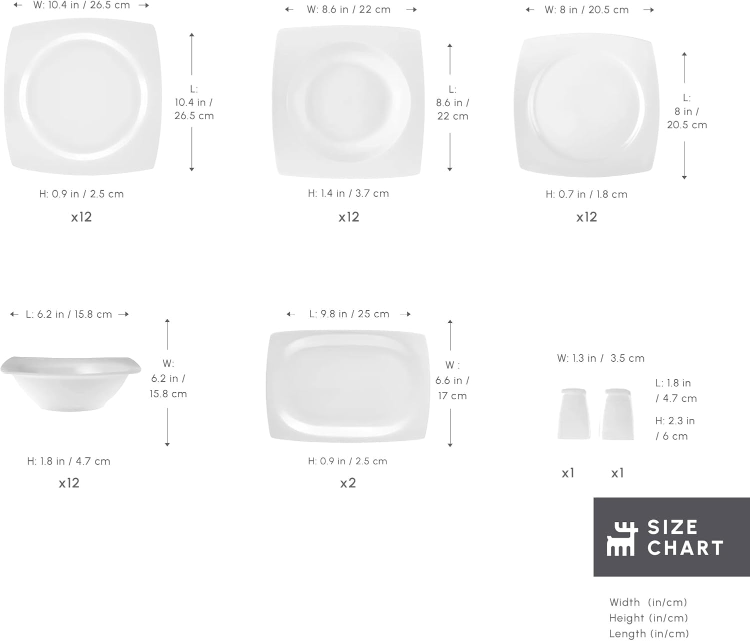 Karaca Jamie Juego de Vajilla Blanca para 12, 52 Piezas - Elegante Vajilla de Porcelana para 12 | Incluye platos, tazas, tazones |