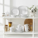 MALACASA Vajilla para 4, Vajilla de Porcelana Blanca de 16 Piezas, Vajilla Moderna con 4 Platos Llanos, Platos de Postre, Platos y Tazas Suma, Serie ELISA