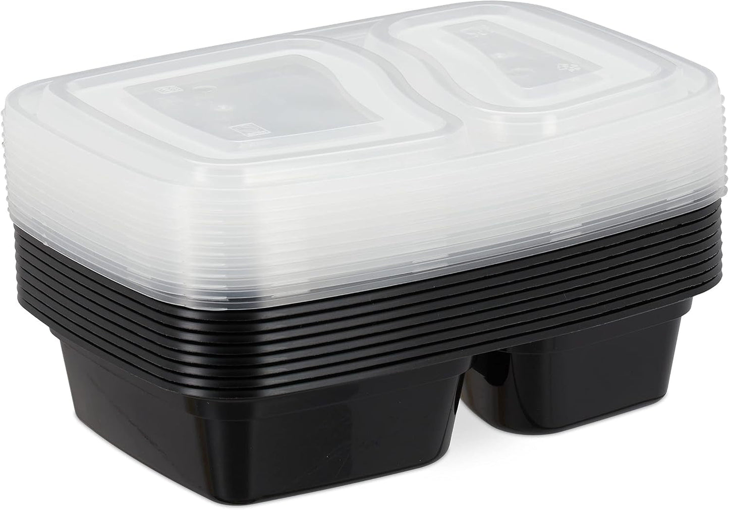 Relaxdays Cajas para Preparar Comidas, Set de 10, 2 Compartimentos, Resistentes al Microondas, 800ml, Cajas para Alimentos de Plástico con Tapa, Cajas para Conservar Alimentos Negras Naty Shop
