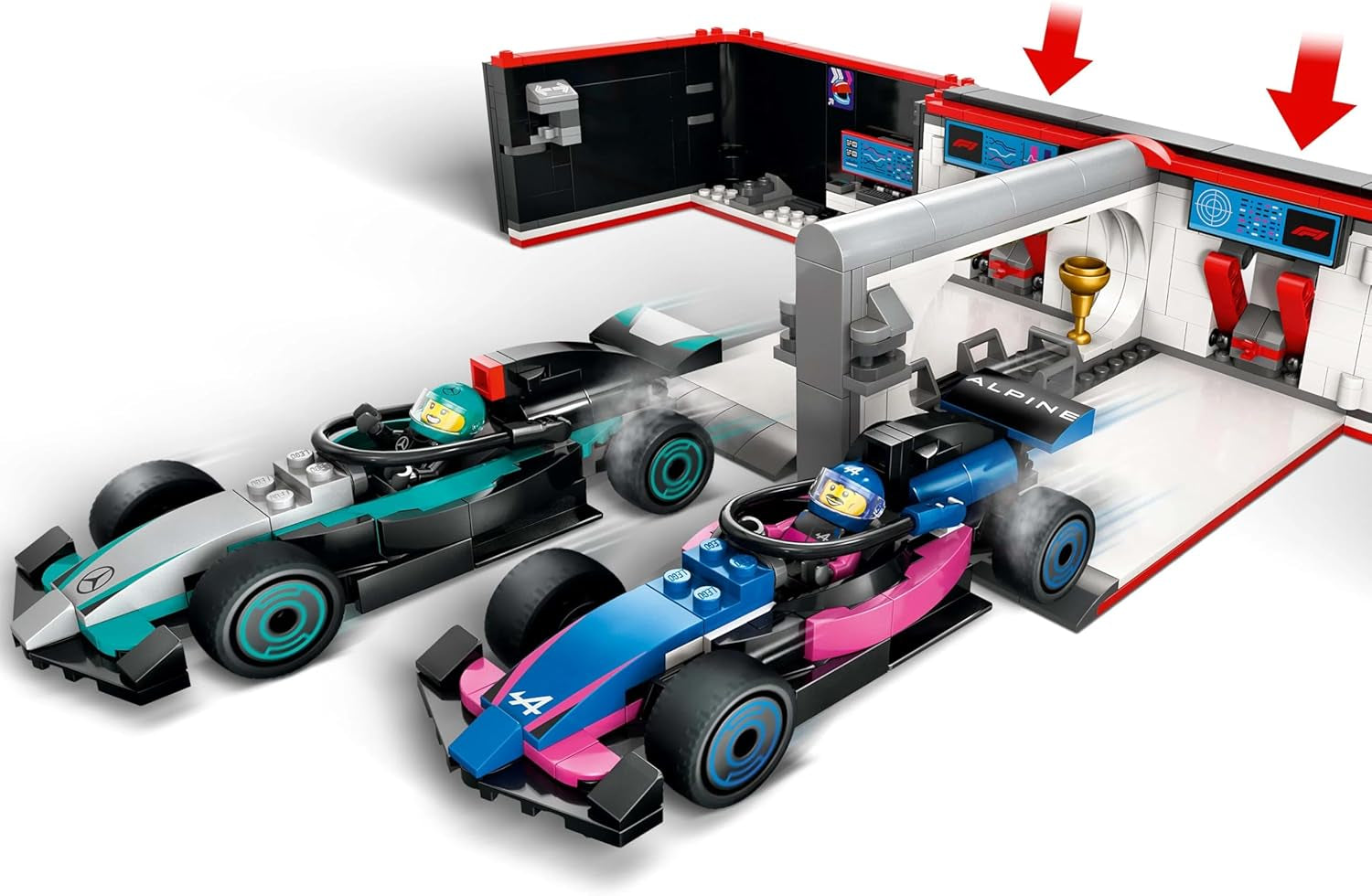 LEGO City Garaje de F1 con Mercedes-Amg y coches de carreras Alpine - Coche de carreras de Fórmula 1 con 2 conductores y 4 minifiguras mecánicas - Regalo para niños y niñas mayores de 7 años y aficionados 60444 Besuche den LEGO-Store Building Sets