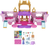 Mattel Disney Princess Transformation Playset Carriage to Castle con Aurora Mini Doll, 3 niveles, 6 áreas de juego, 4 figuras, muebles y accesorios HWX17