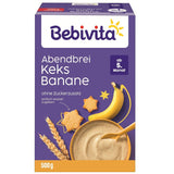Papilla de noche con galletas y plátanos (4x500 g), papilla de leche a partir de 5 meses, sin azúcares añadidos, con valiosos minerales y vitaminas, muy saciante