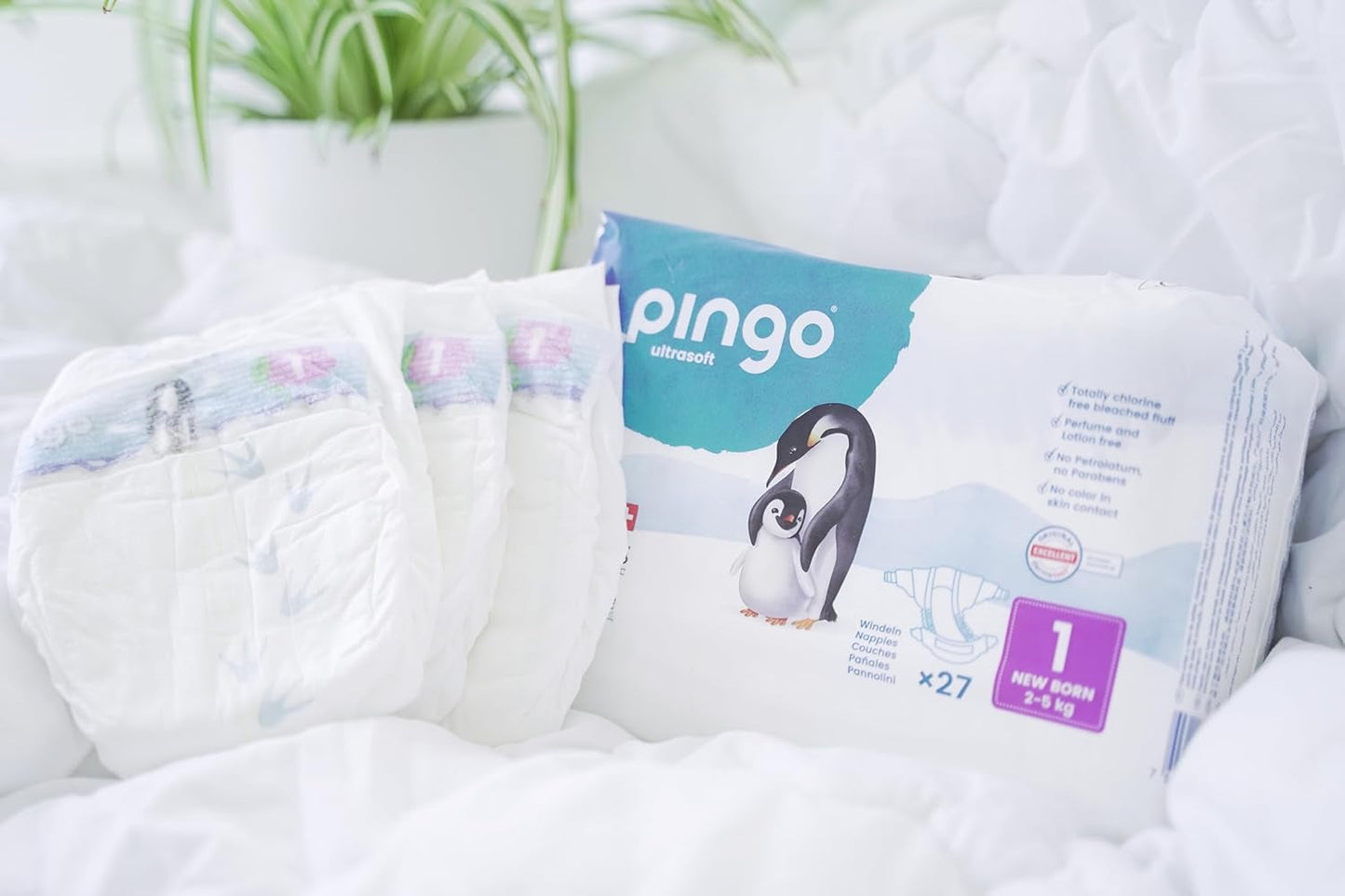 Pañales ecológicos talla 1 recién nacido (2-5 kg), 1 bolsa con 27 pañales
