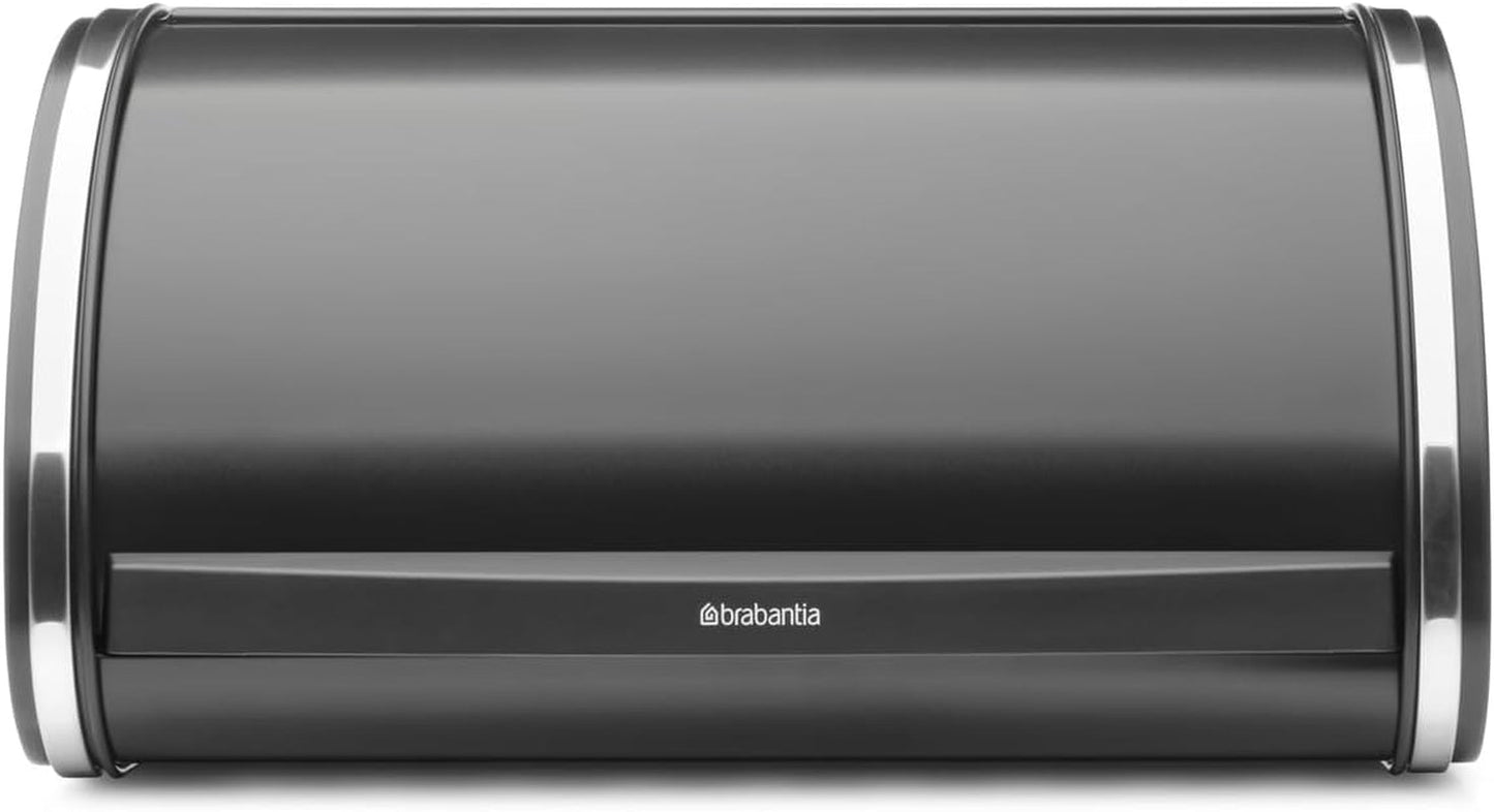 Brabantia Caja de pan para panecillos - Caja de almacenamiento compacta para encimera para pan, bagels y panecillos con tapa plana, acero resistente - tamaño mediano - negro mate Cajas para almacenamiento de alimentos Naty Shop Acero brillante Ys/M