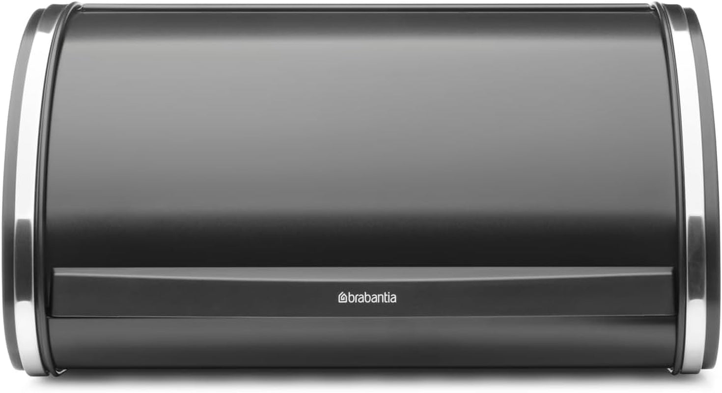 Brabantia Caja de pan para panecillos - Caja de almacenamiento compacta para encimera para pan, bagels y panecillos con tapa plana, acero resistente - tamaño mediano - negro mate Cajas para almacenamiento de alimentos Naty Shop Acero brillante Ys/M