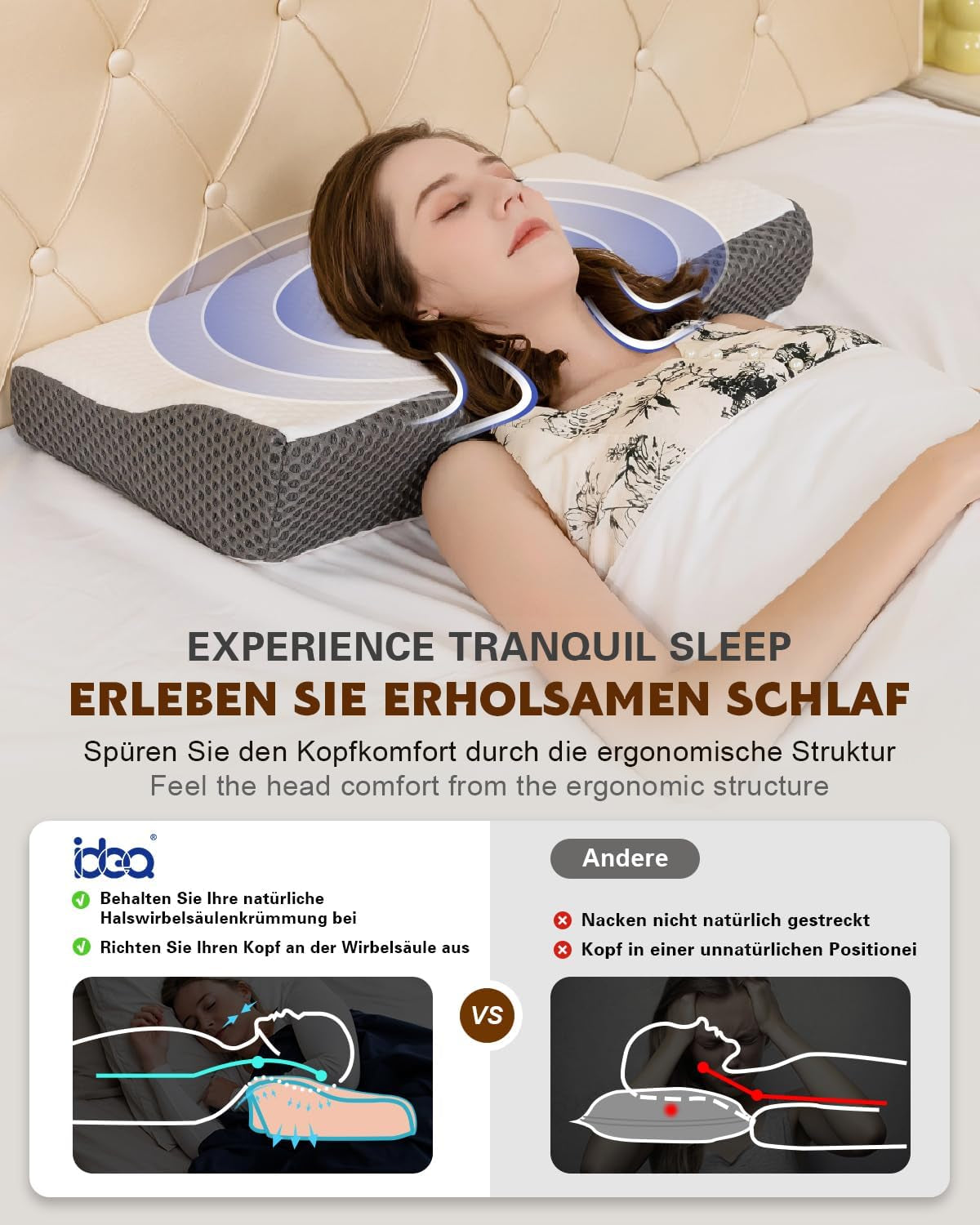 Almohada para el dolor de cuello, almohada ortopédica ergonómica para el cuello, almohada de espuma viscoelástica abdominal para la espalda lateral, almohada antironquidos para hombres y mujeres (62 * 34,5 * 12/8 CM) Almohadas ortopédicas cervicales Naty Shop