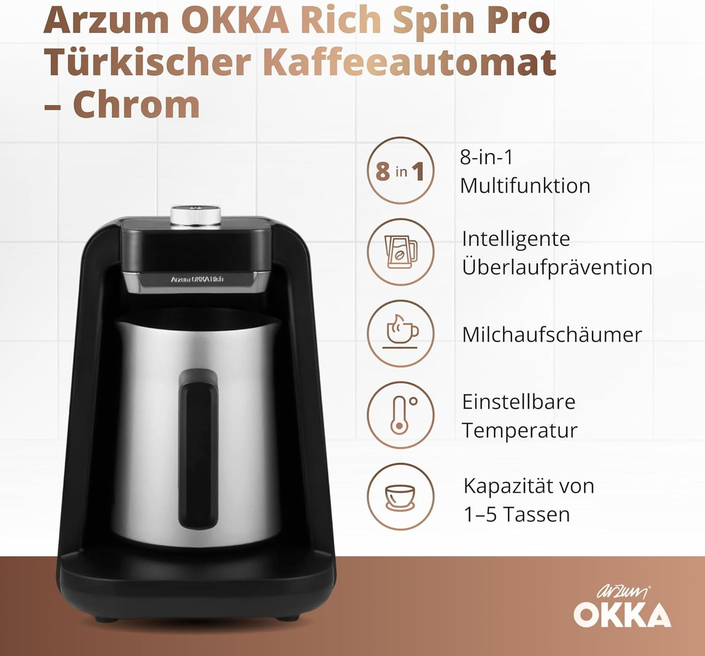 MÁQUINA DE CAFÉ TURCA Arzum OKKA RICH SPIN PRO (cromada)