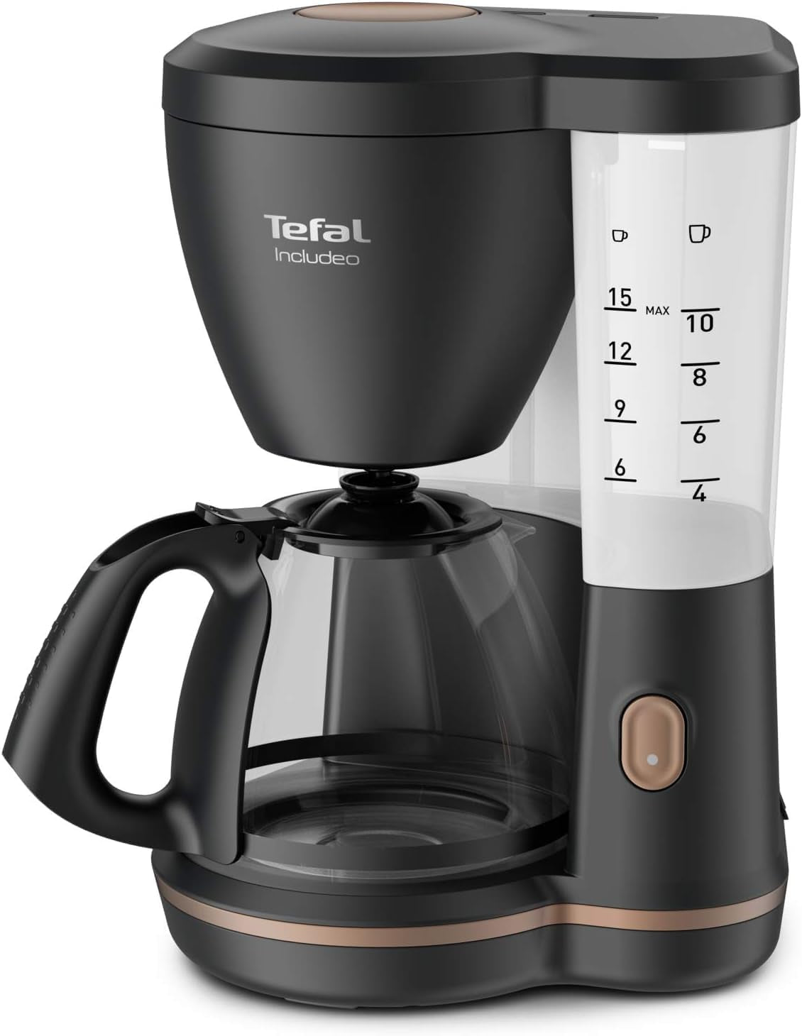 Tefal Cafetera espresso con filtro Includeo, Cafetera espresso extremadamente fácil de usar, Apta para diestros y zurdos, Apertura automática de la tapa, 1,25 L, 10 a 15 tazas, CM533811