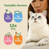 MERA Cats Nature Adult Tasty Mix Comida Húmeda Premium para Gatos 12x85g | Sin azúcar y sin cereales | Comida húmeda para gatos adultos con alto contenido en carne | Paquete Económico