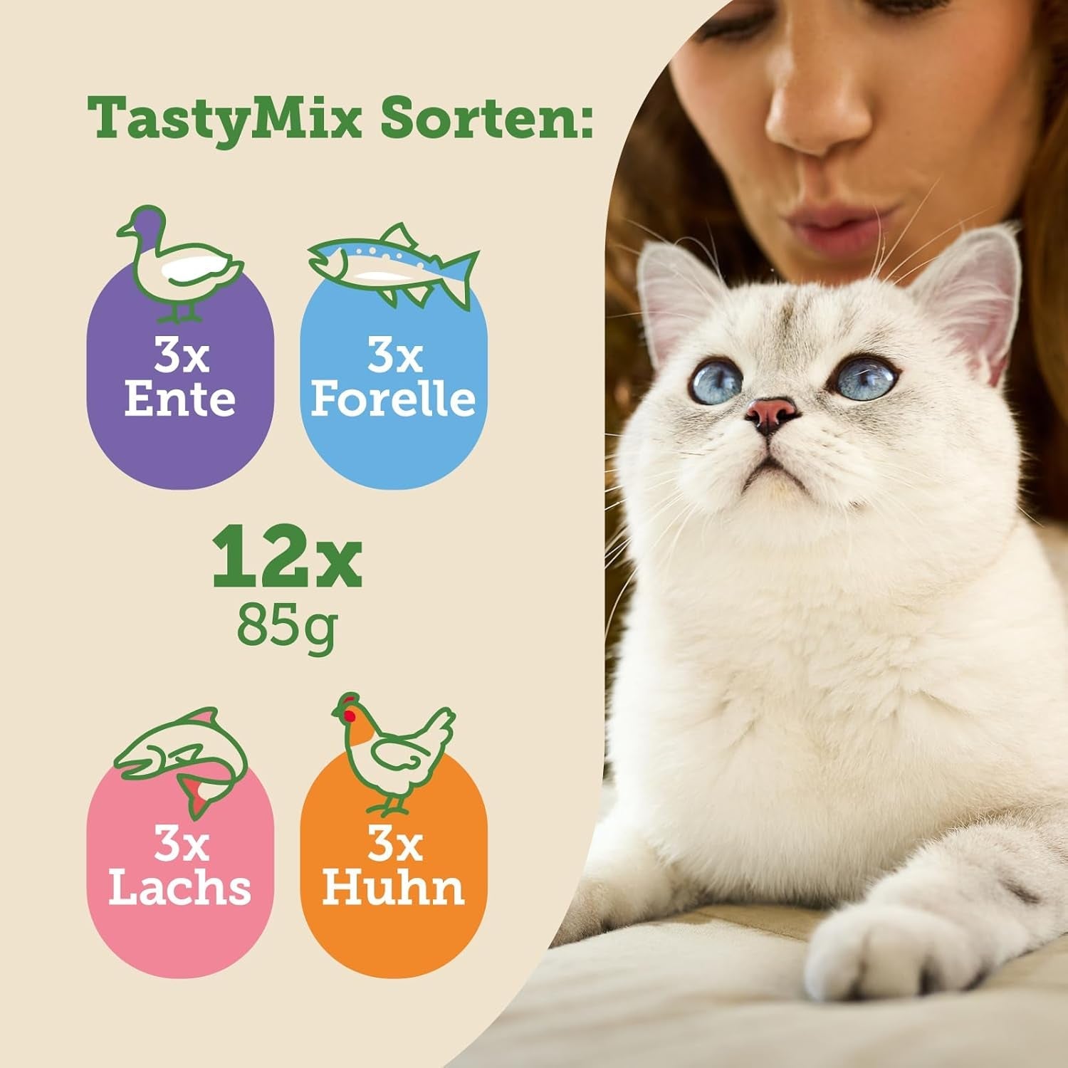 MERA Cats Nature Adult Tasty Mix Comida Húmeda Premium para Gatos 12x85g | Sin azúcar y sin cereales | Comida húmeda para gatos adultos con alto contenido en carne | Paquete Económico