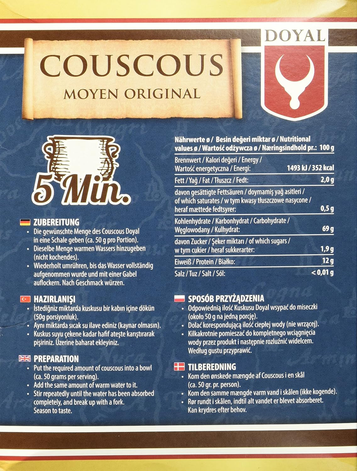Cuscús – Cuscús ligero y esponjoso con un ligero sabor a nuez – Una especialidad típica del norte de África – 1 x 500 g