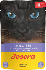 JOSERA Filete de pollo y ternera (16 x 70 g) | Adulto | Comida húmeda premium para gatos adultos | Pollo y ternera con filete de pollo al 40% | Sin cereales | Comida húmeda para gatos en bolsa fresca | Paquete de 16