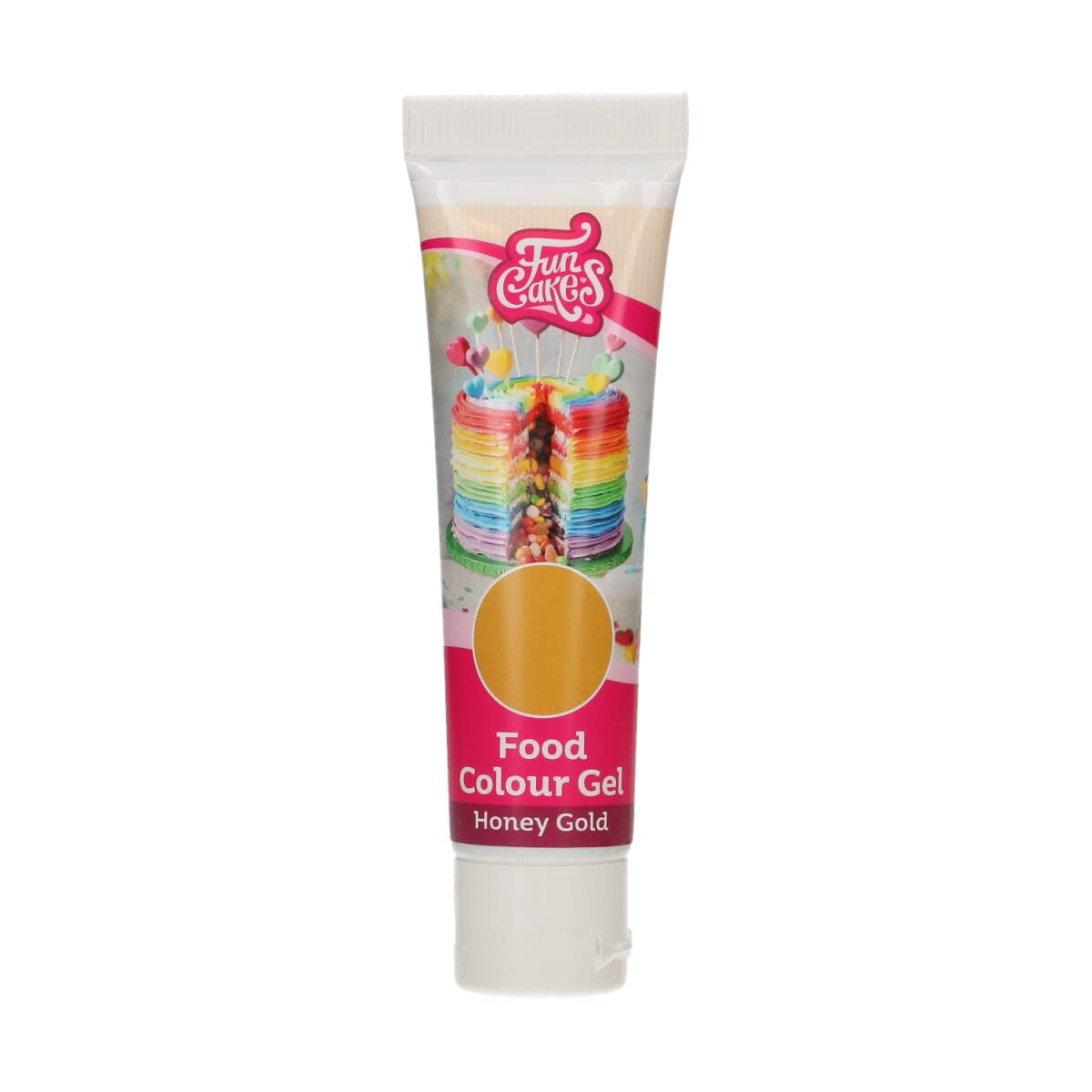 Colorante alimentario Funcakes, gel color Honey Gold: Colorante alimentario altamente concentrado para masas, natas, fondant, mazapanes y repostería. Fácil dosificación. Una sola gota para crear colores vibrantes. Halal. 30 gramos.