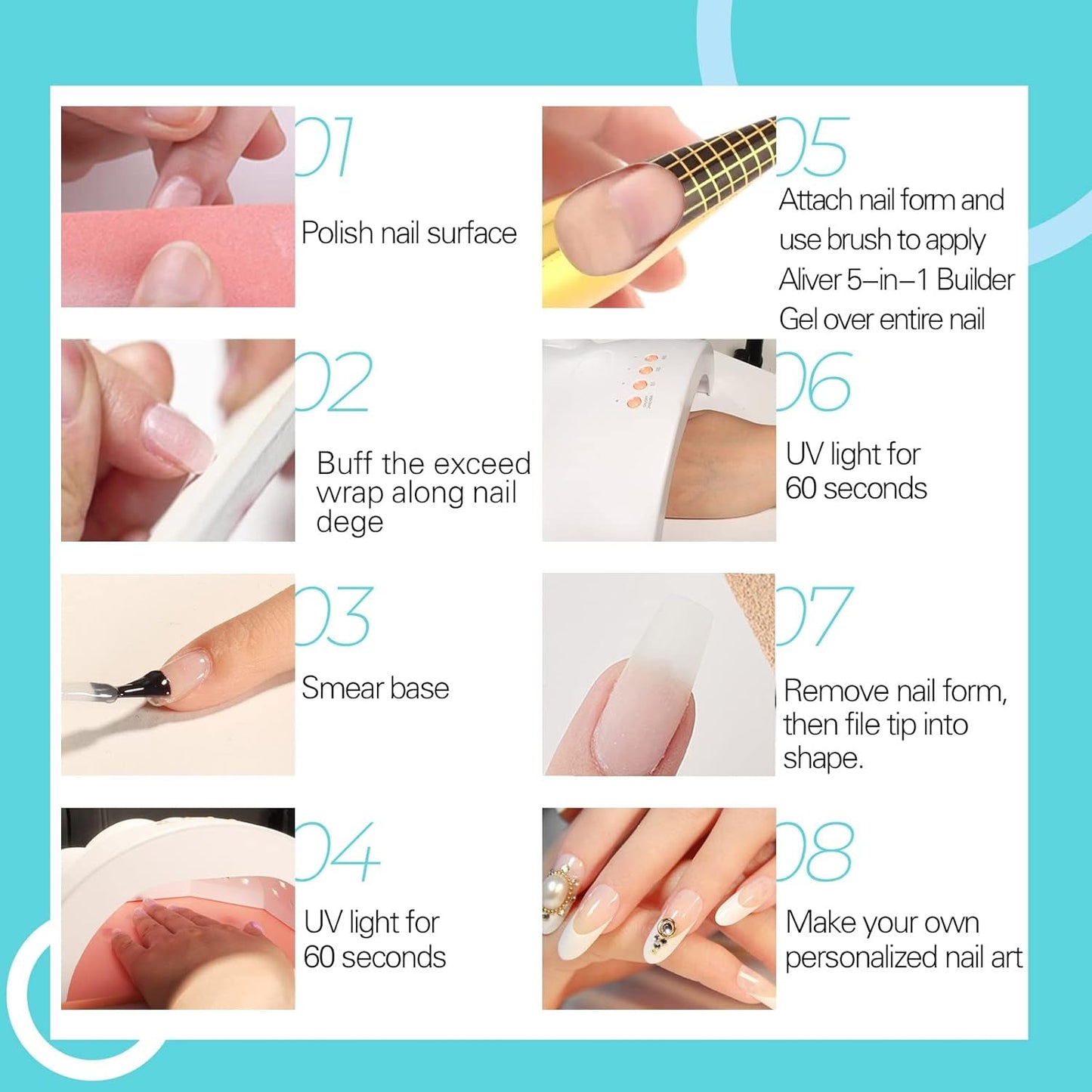Builder 5 en 1 Builder Gel 15ml, Nail Builder Gel, Nail Builder Gel, UV/LED Extensión de uñas Esmalte de uñas, Extensiones, Nail Art, Pegatinas, Gel Nail Builder Gel (Blanco)