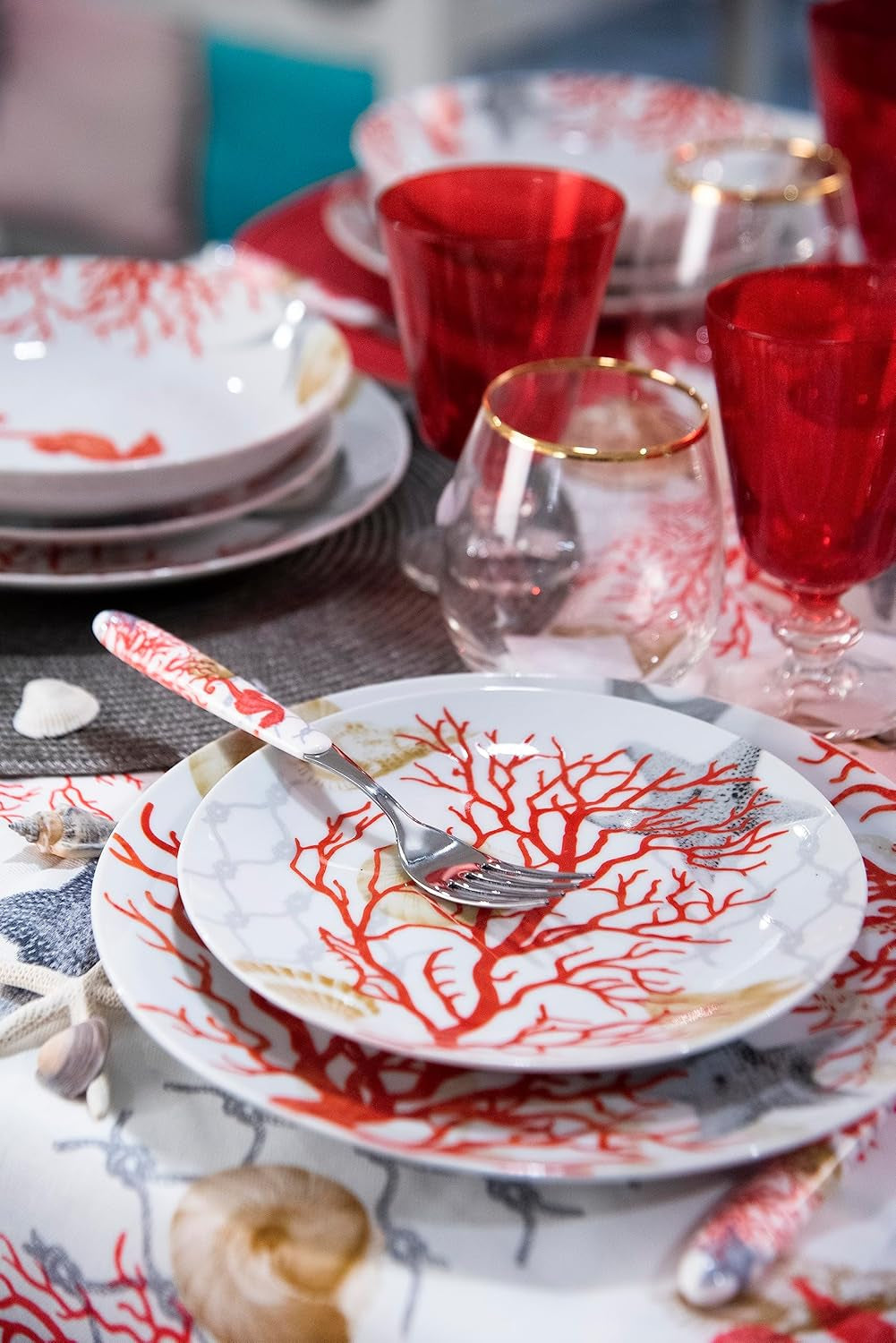 Servicio de mesa Excelsa Coral, 18 piezas, porcelana, rojo