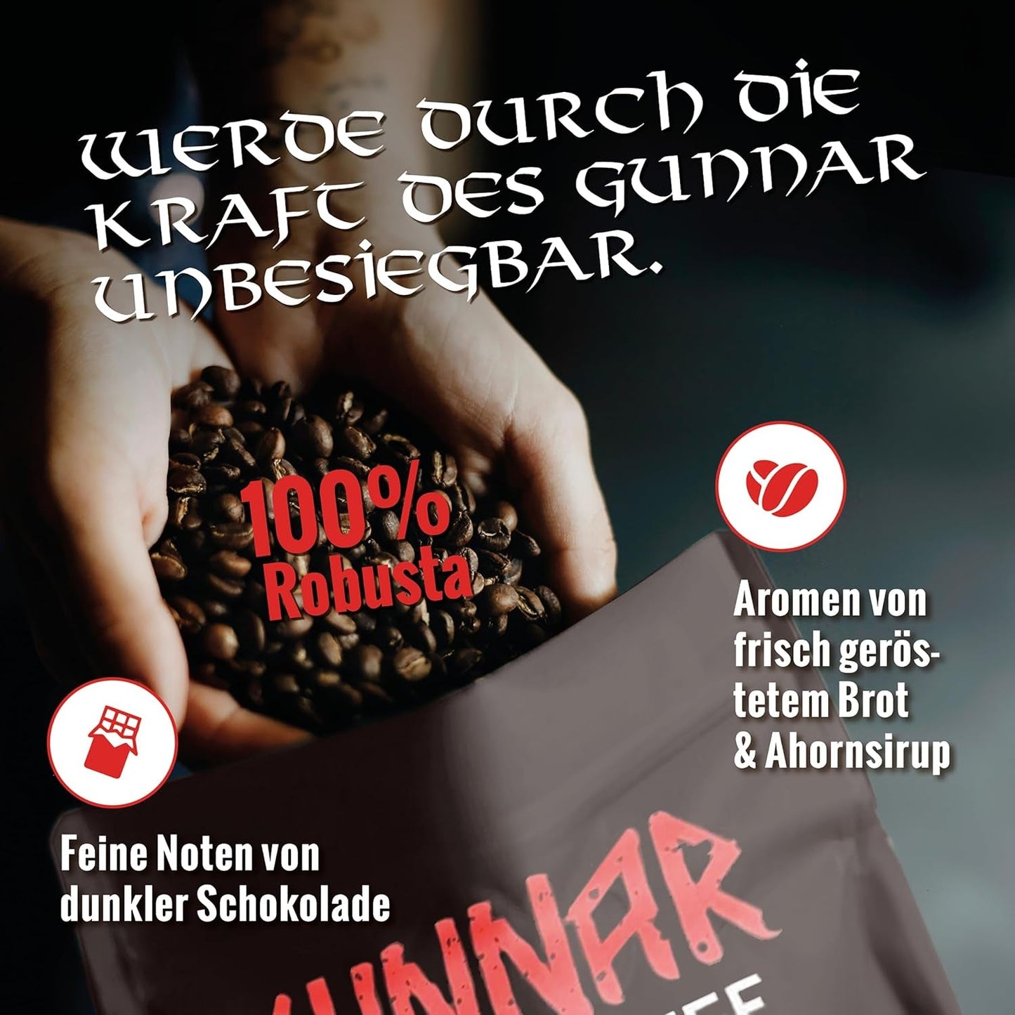Blank Roast - GUNNAR - 1kg - Whole Kaffee-Bohnen Extra Strong - Kräftige Robusta-Röstung - 494mg Kaffein je Tasse - Würzig & Kraftvoll mit Noten von dunkler Schokolade - Säurearm