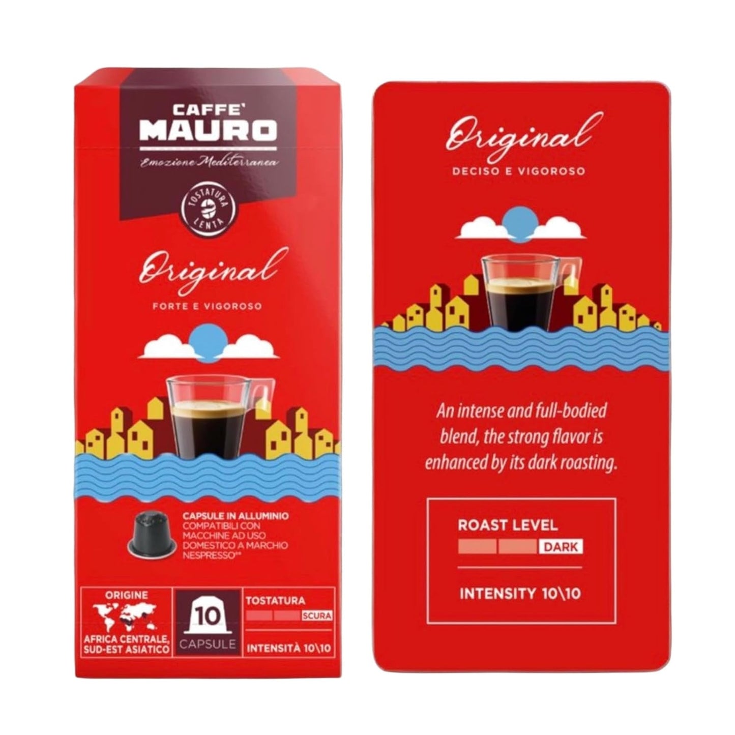 Caffè Mauro Torrefazione Kaffeekapseln Espresso Original, Intensität 10/10-50 Kapsel aus Aluminium - Compatible con Nespresso* Haushalts-Espressomaschinen - Hergestellt in Italien