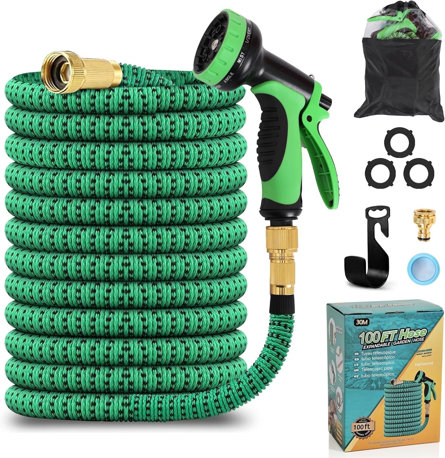 Manguera De Jardín Extensible De 45 M, Manguera De Agua Flexible Retráctil Automática, 10 Patrones De Rociado, TPE 2500D, Conectores De Metal, Para Jardines Extra Grandes, Agricultura, Limpieza