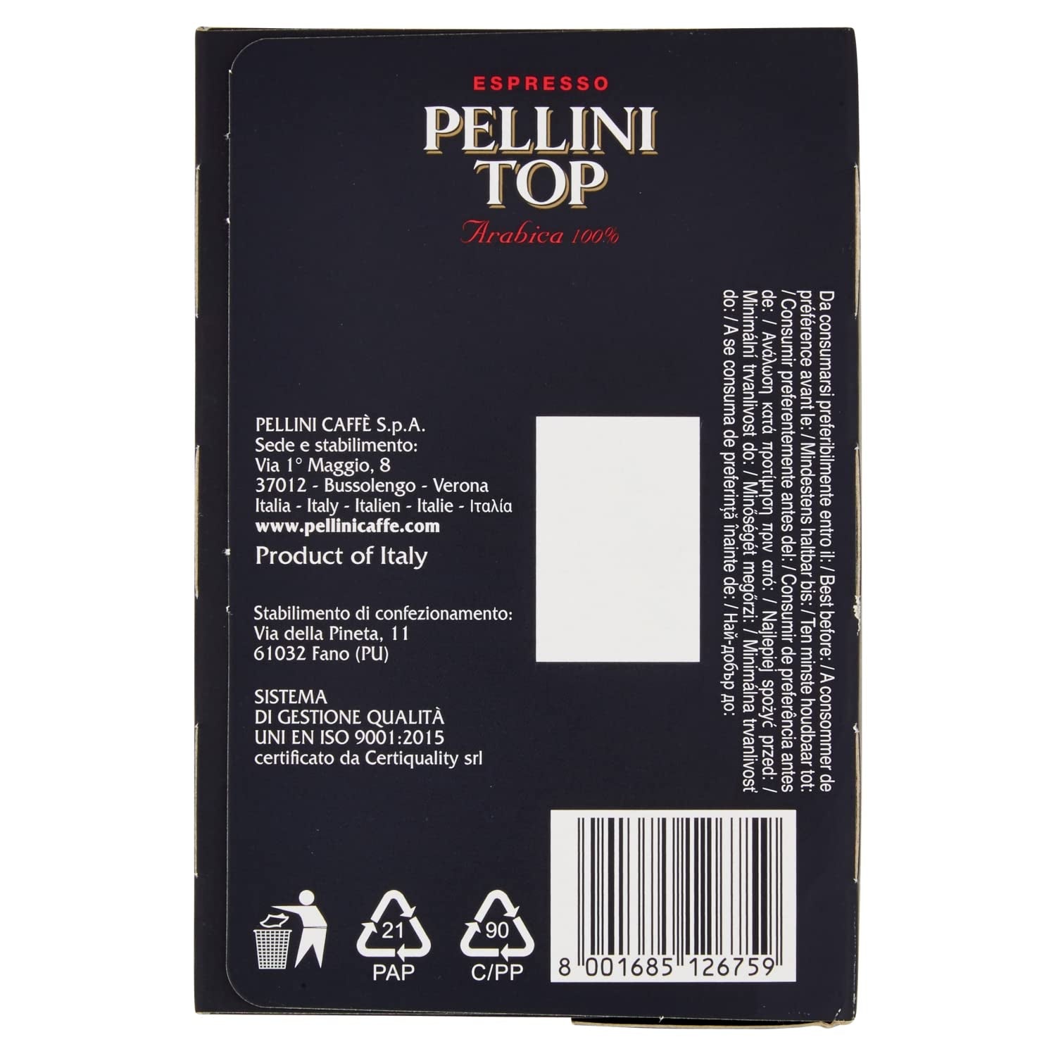 Espresso Pellini Top Arábica 100%, FAP Kapseln, 100 Kapseln Verpackung