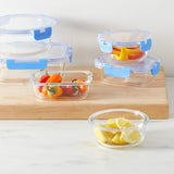 Amazon Basics Recipientes para Alimentos con Tapa Hermética de Vidrio, Juego de 14 Piezas, 7 Recipientes y 7 Tapas, Sin BPA, Transparente con Cinta de Silicona Azul Cajas para Conservar Alimentos Naty Shop