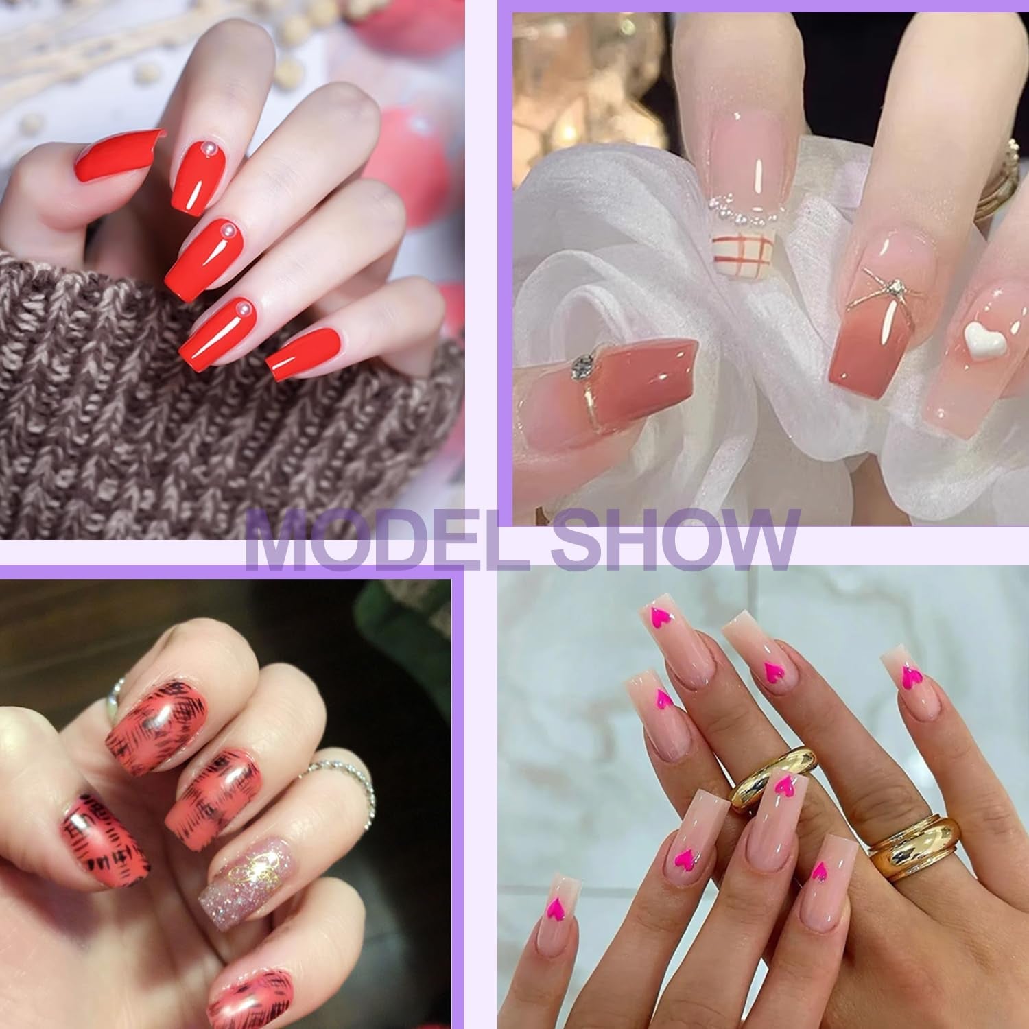 Uñas postizas de cubierta completa, paquete de 504, 12 tamaños de uñas postizas con pegamento para uñas, uñas artificiales acrílicas con caja de almacenamiento para salones de uñas y arte de uñas en casa DIY (cuadrado)