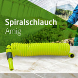 Amig - Manguera en espiral | Fabricado en polipropileno | Extensible hasta 7,5 m | Incluye lanza de riego, adaptador y 2 juntas | Verde pistacho